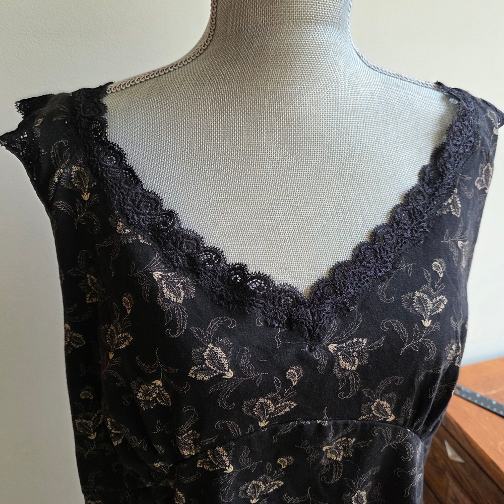 Vintage Faded Glory Y2K Babydoll Tank Black Floral Lace Dark Coquette 22W 24W - Picture 2 of 7